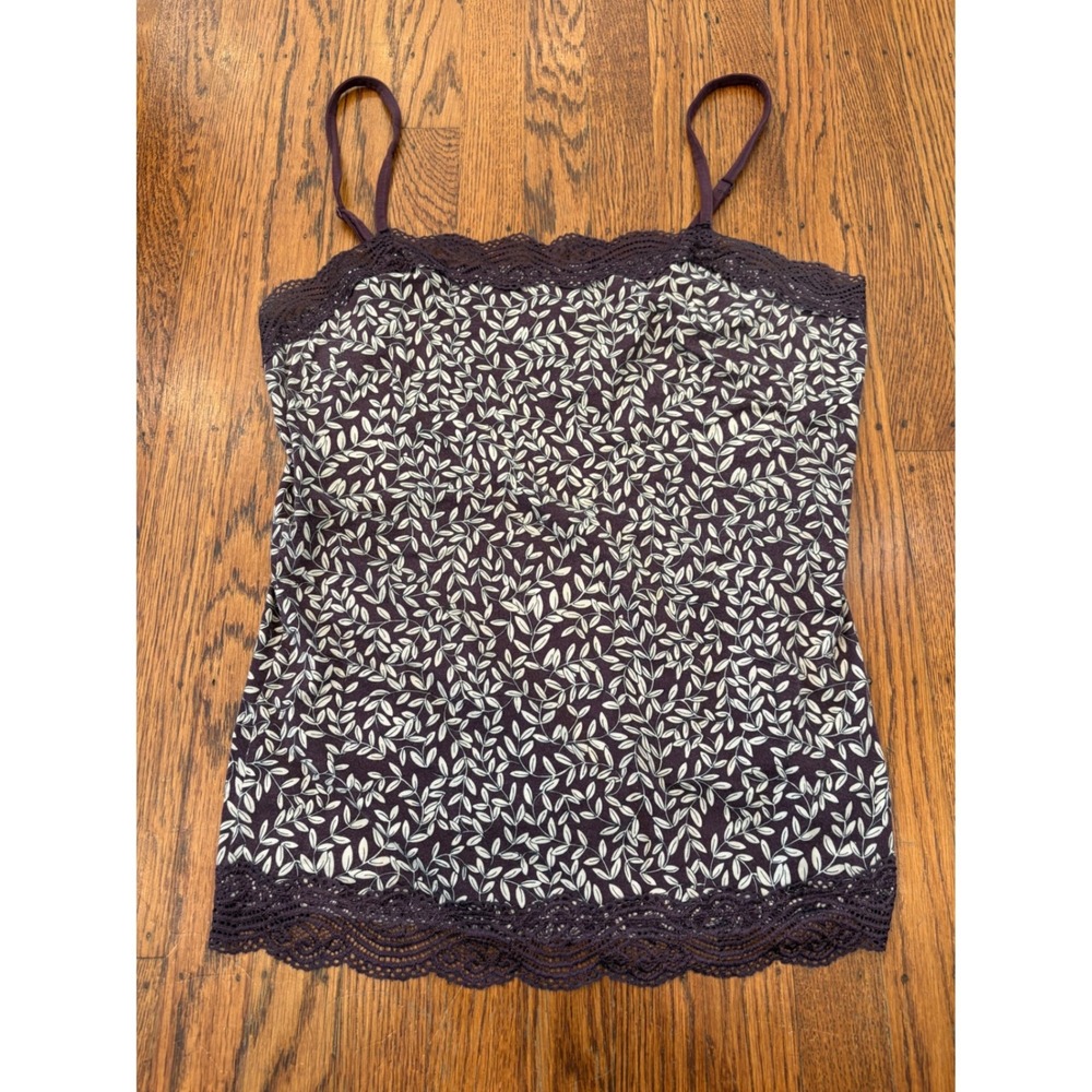3 for $20 Ann Taylor Purple Leaf Print Lace Trim Camisole Top Large